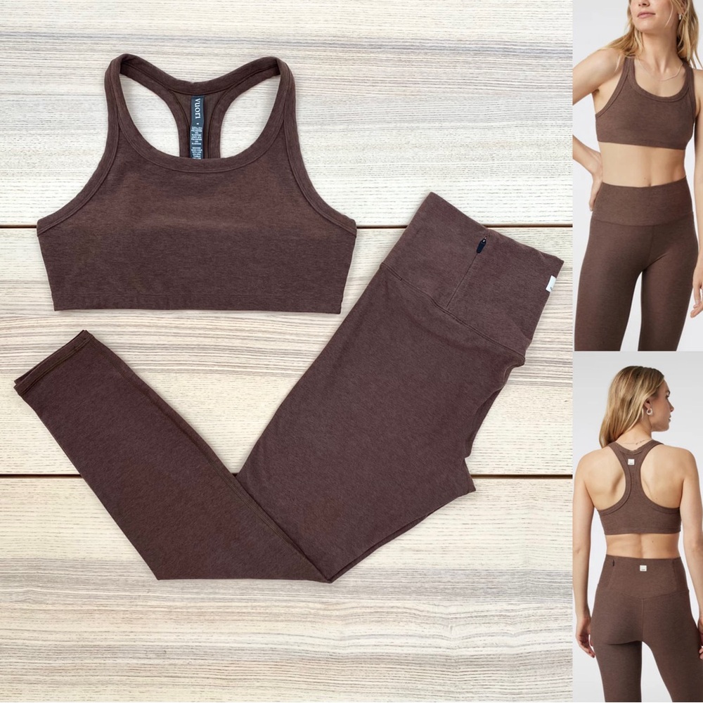 Vuori Set: Clean Elevation Legging + Racer Bra Chocolate Milk Heather | Size M